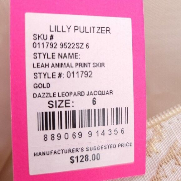 Lilly Pulitzer Leah Animal Print Skirt Gold Dazzle Leopard Jacquard Womens 6 - Picture 7 of 8